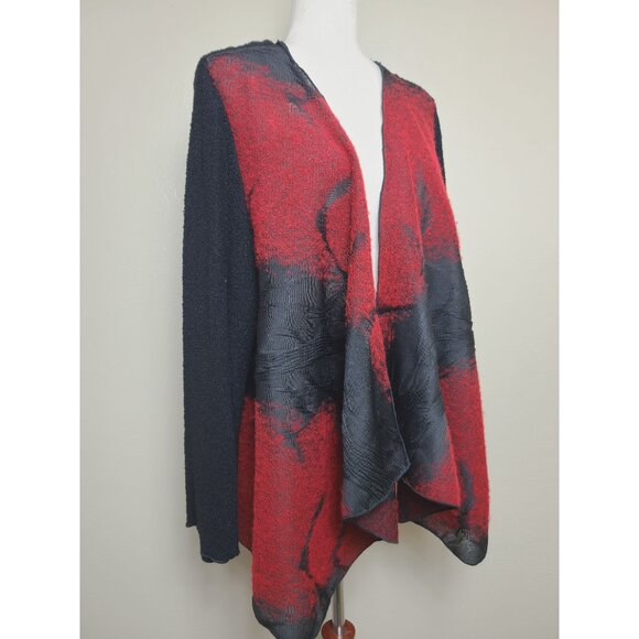 Jaskar Womens Long Sleeves Cardigan Cover up Open Front Red Black Size 16 A309 - Picture 2 of 7